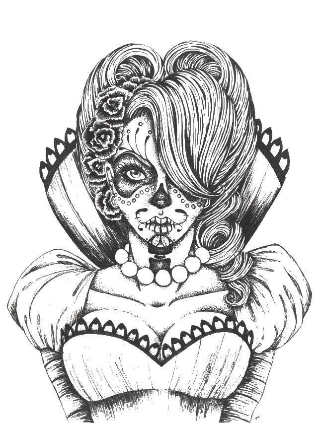 Coloring The girl on the day of the dead. Category the holidays. Tags:  girl day of the dead.
