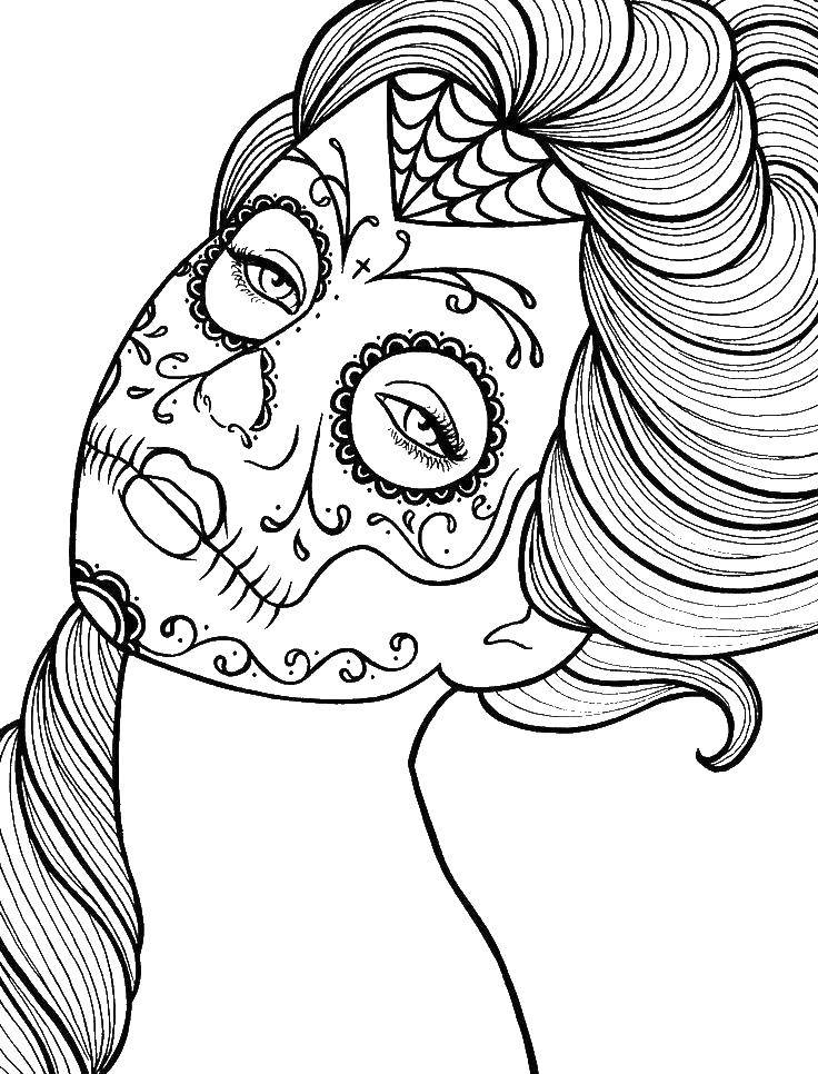 Coloring Girl with skull face for day of the dead. Category Skull. Tags:  skull.