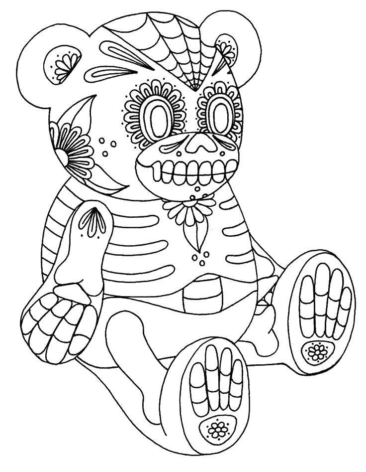 Coloring Bear in day of the dead. Category Skull. Tags:  skull, day of the dead.