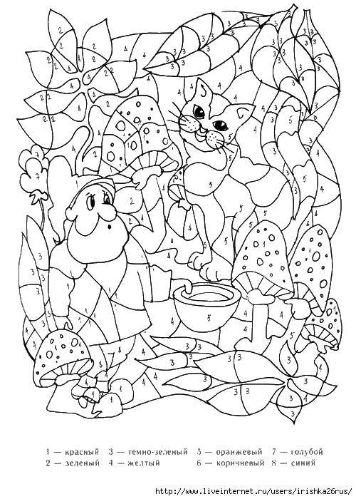 Coloring Paint a picture by numbers. Category coloring by numbers. Tags:  numbers , figures, man, cat.