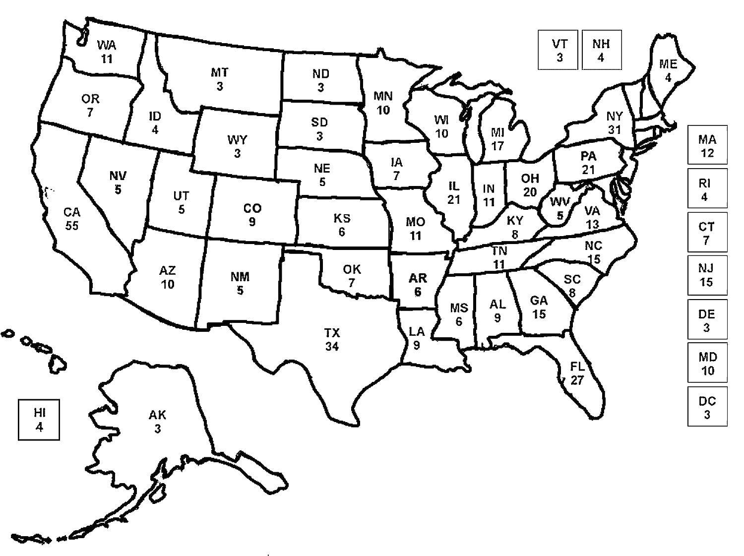 Карта США со Штатами раскраска