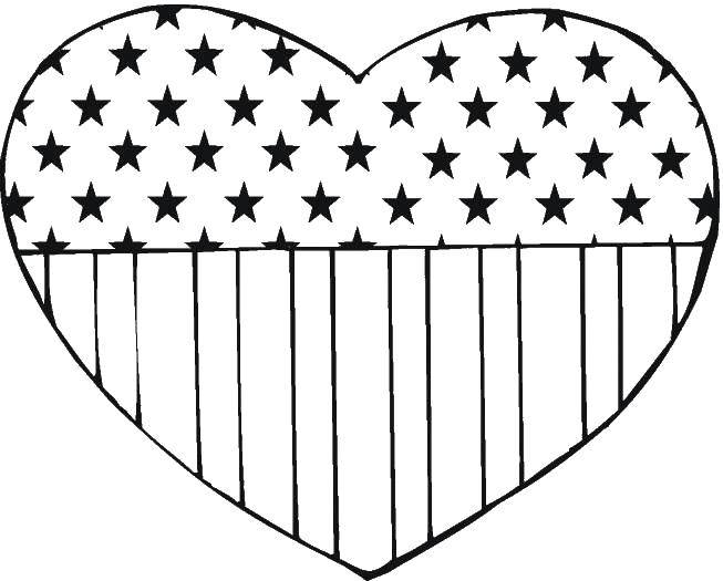 Coloring American flag in heart. Category USA . Tags:  flag, sign.