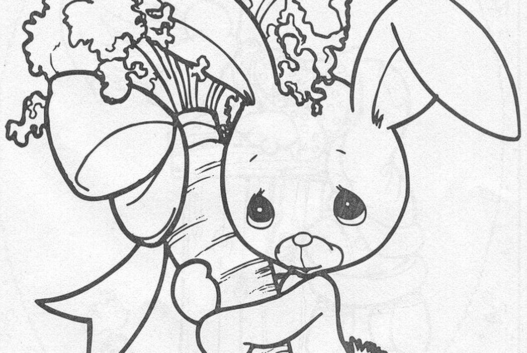 Coloring Bunny with carrot. Category the rabbit. Tags:  rabbit, carrot, bow.