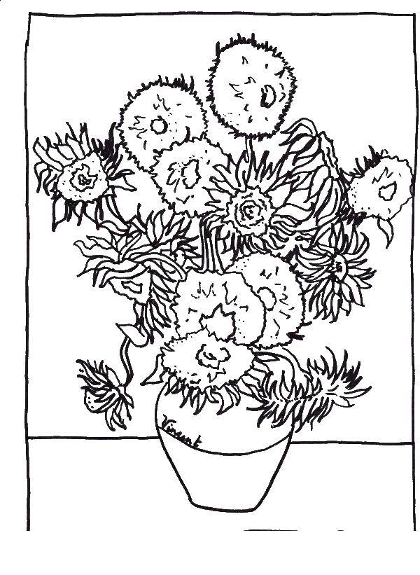 Coloring Painting Vincent van Gogh flowers in a vase. Category coloring. Tags:  Van Gogh, flowers.