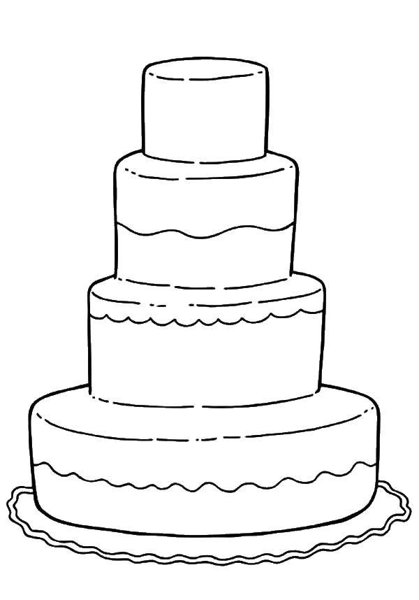 Название: Раскраска Четырёхъярусный торт. Категория: Свадьба. Теги: Торт, еда, праздник.