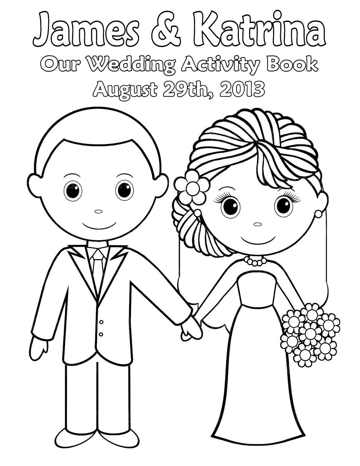 Coloring James and Katrina. Category Wedding. Tags:  Wedding, dress, bride, groom.