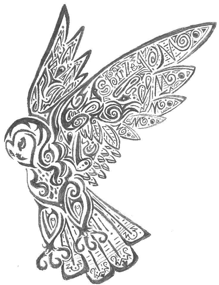 Название: Раскраска Сова с большими крыльями. Категория: Антистресс. Теги: сова, крылья.
