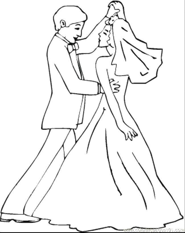 Название: Раскраска Свадебный танец. Категория: Свадьба. Теги: Свадьба, платье, жених, невеста.