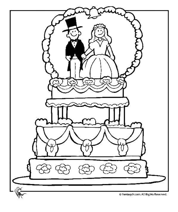 Название: Раскраска Свадебный торт. Категория: Свадьба. Теги: торт, жених, невеста.