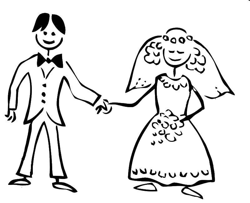 Название: Раскраска Жених и невеста. Категория: Свадьба. Теги: Свадьба, платье, жених, невеста.
