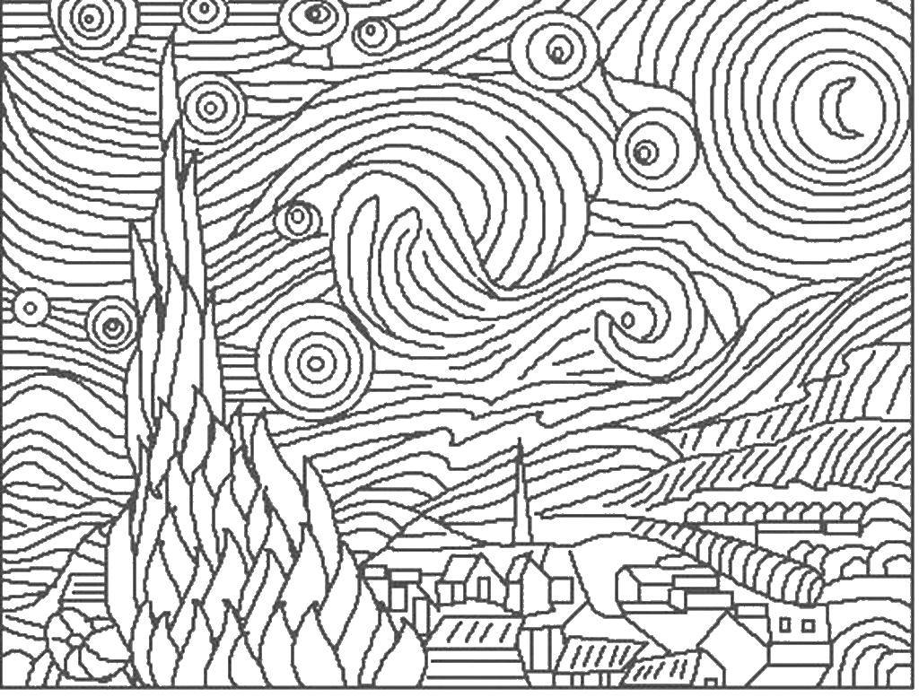 Coloring Starry night. Category coloring. Tags:  Van Gogh, starry night.