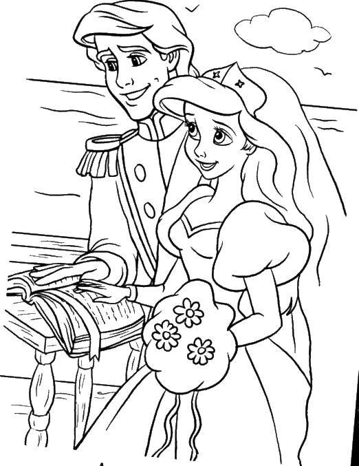 Coloring Ariel with her beloved marry. Category Wedding. Tags:  Wedding, dress, bride, groom.
