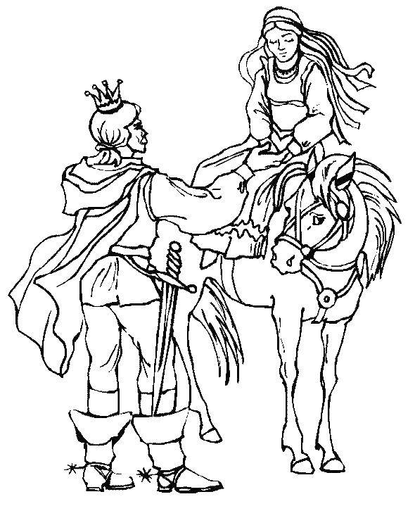 Название: Раскраска Король с лошадью и девушкой. Категория: Королева. Теги: Король, девушка.