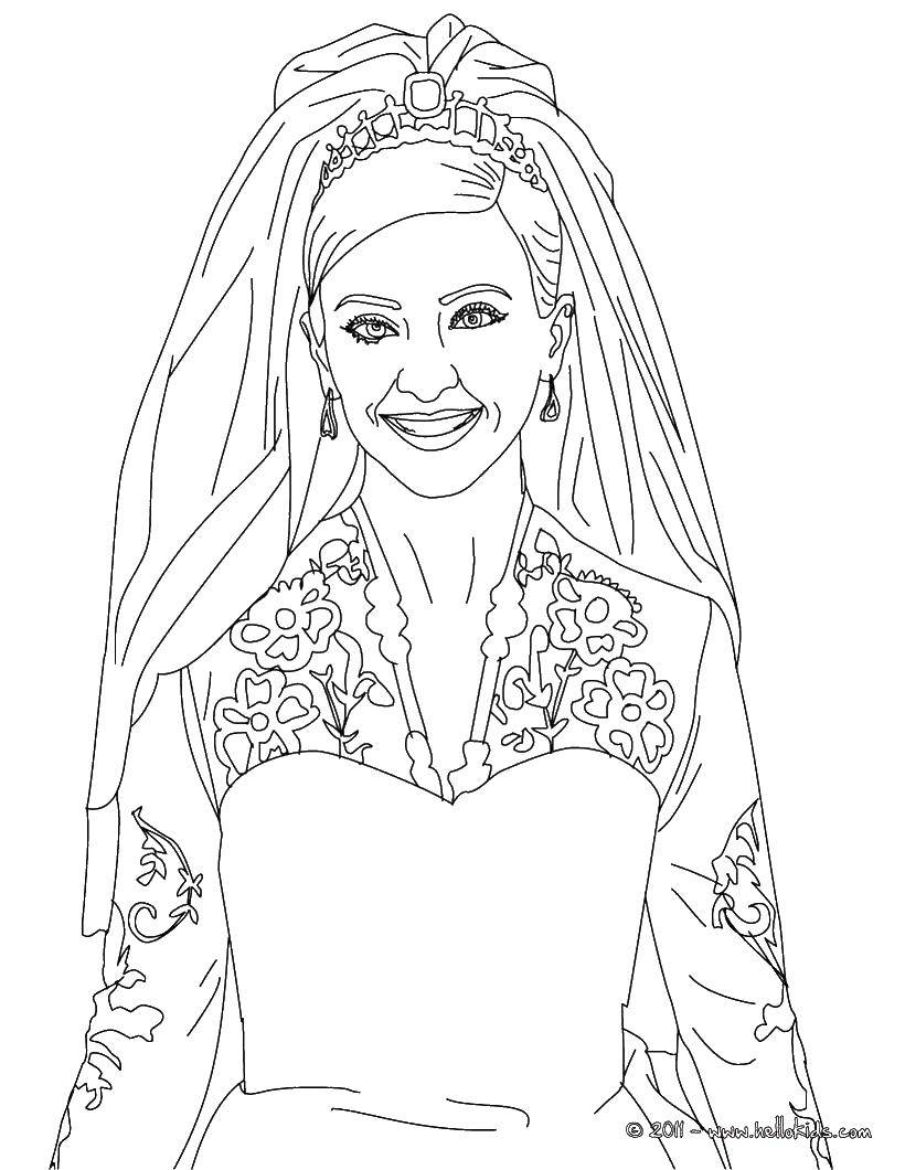 Coloring The bride and veil. Category Wedding. Tags:  the bride, dress, veil, bouquet.