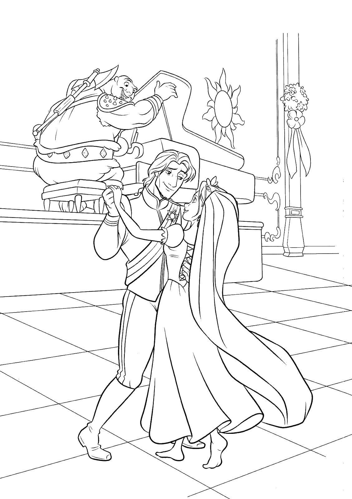 Coloring Rapunzel is dancing at the wedding. Category coloring pages Rapunzel tangled. Tags:  Rapunzel , wedding.