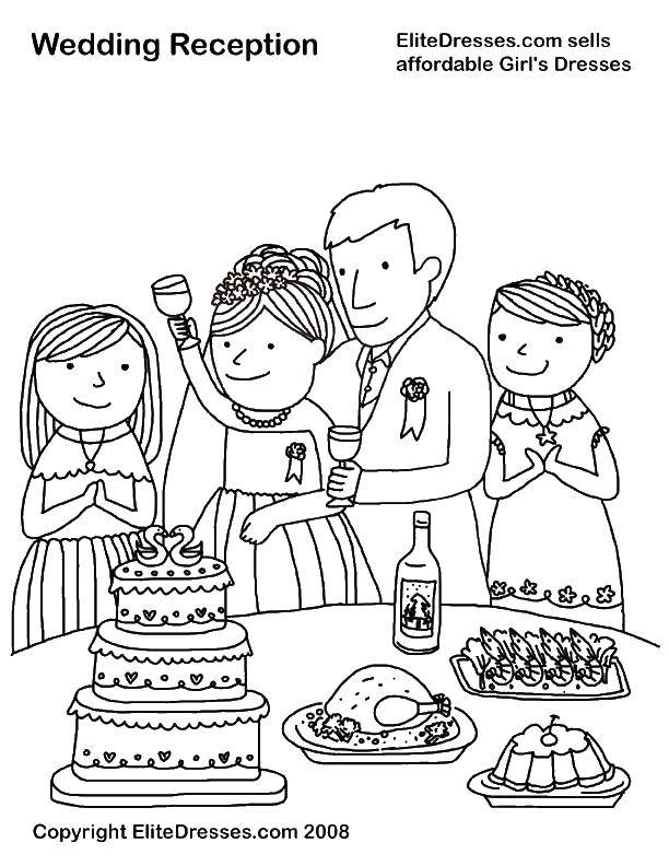 Coloring Wedding table. Category Wedding. Tags:  the groom, bride, cake, guests.