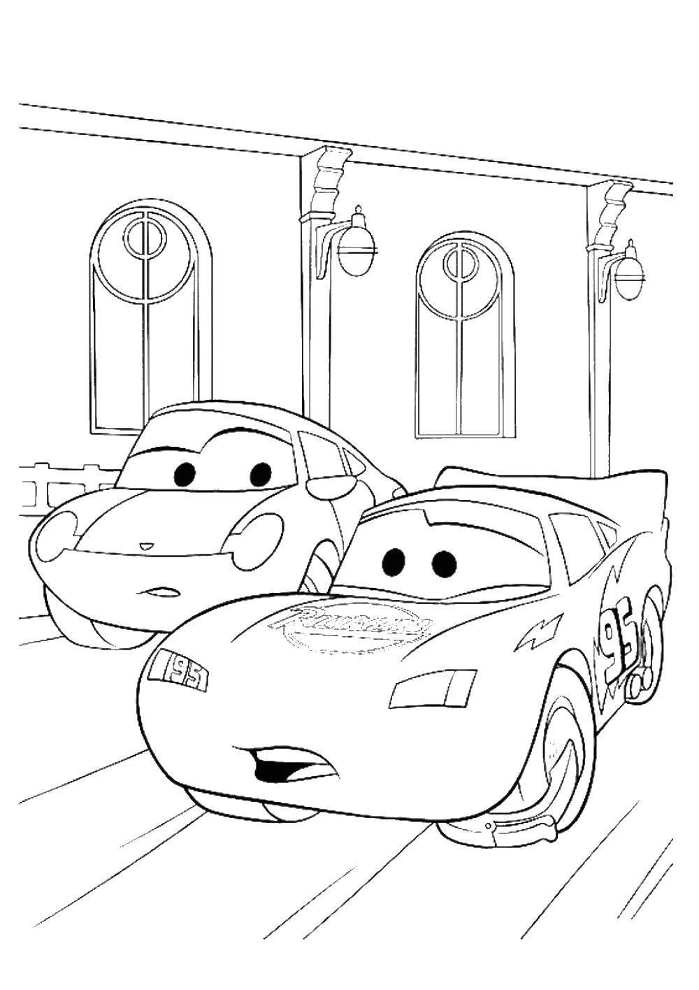 Coloring Lightning McQueen and Sally. Category Wheelbarrows. Tags:  McQueen, Sally, cars.