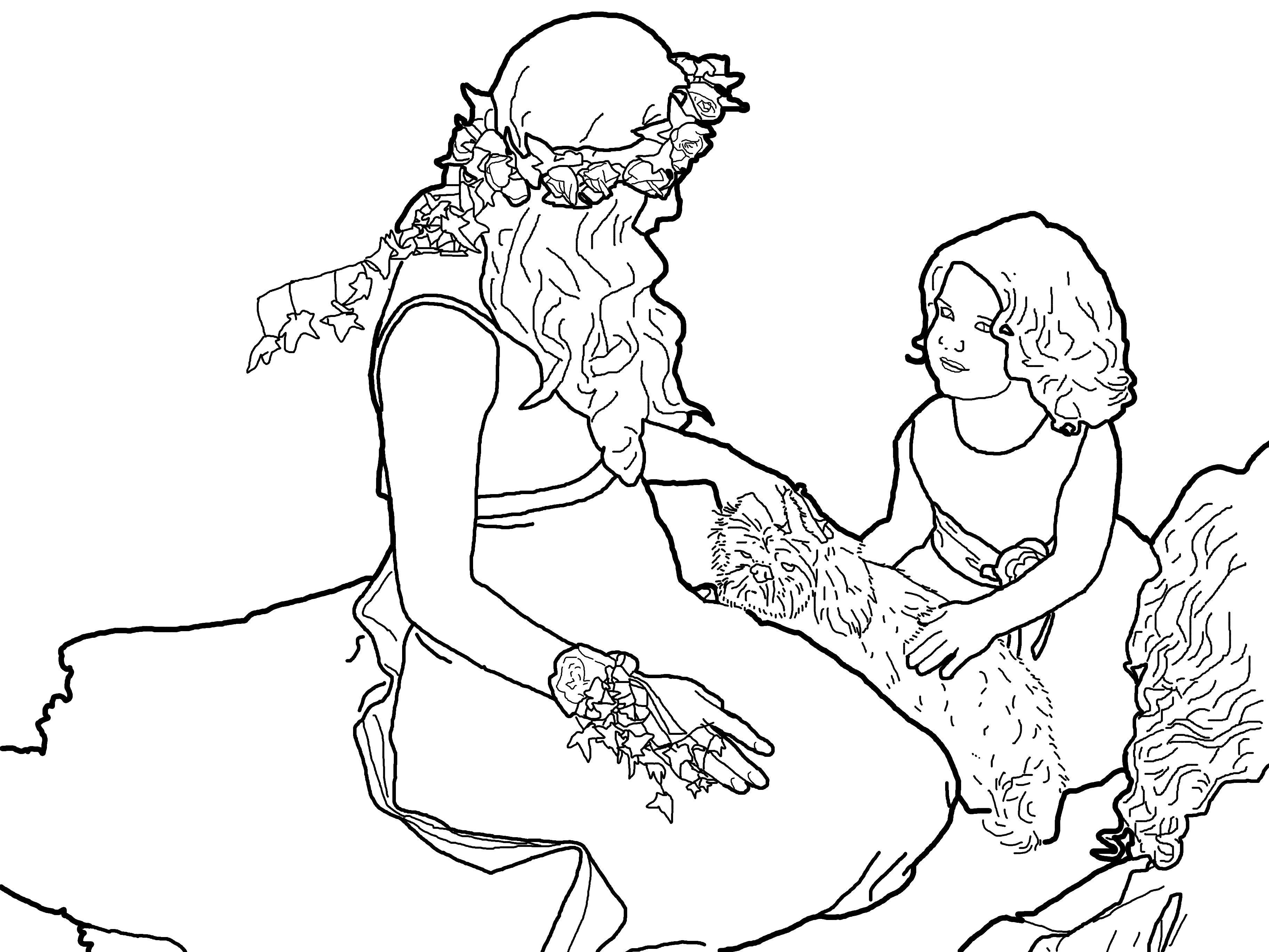 Coloring The bride and children. Category Wedding. Tags:  bride, girl, doggy.