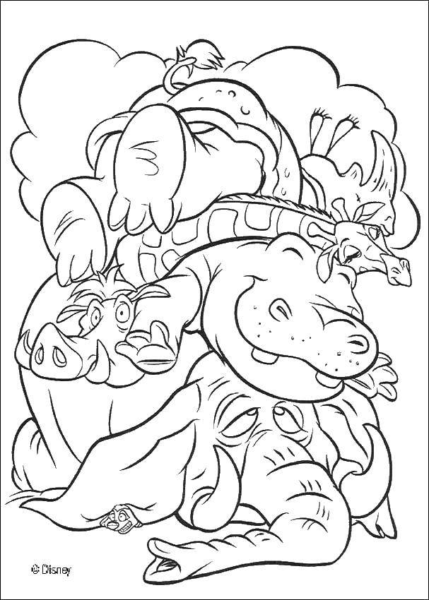Coloring Tired animals. Category animals. Tags:  Cartoon character.