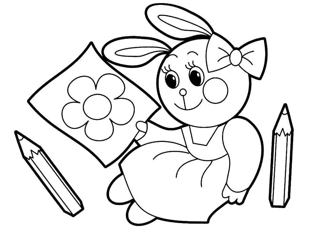 Название: Раскраска Кролик рисует цветок. Категория: животные. Теги: кролик, заяц.