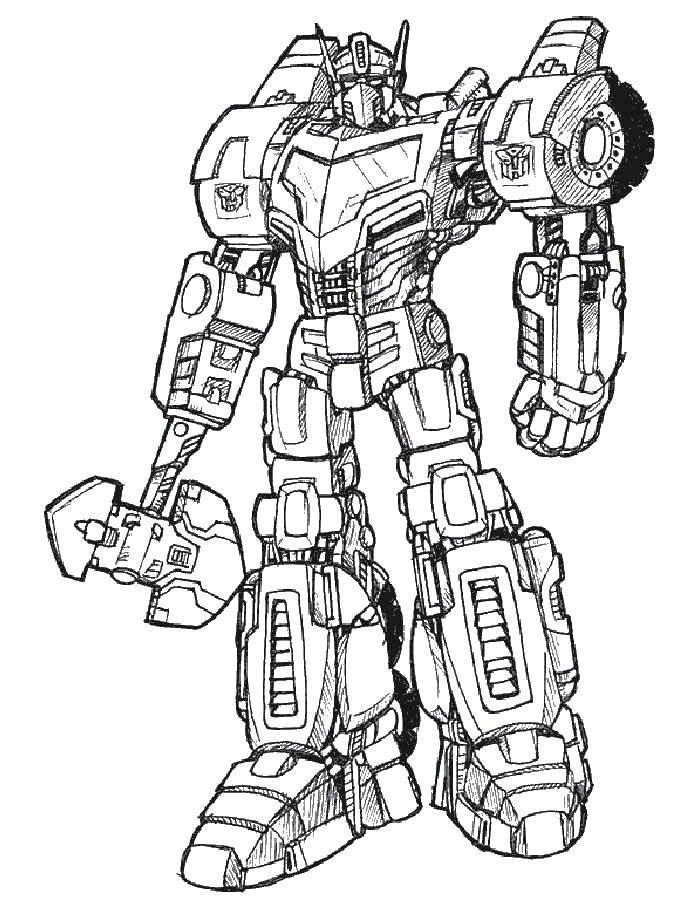Coloring Transformer with an axe. Category transformers. Tags:  transformer, robot, machine.