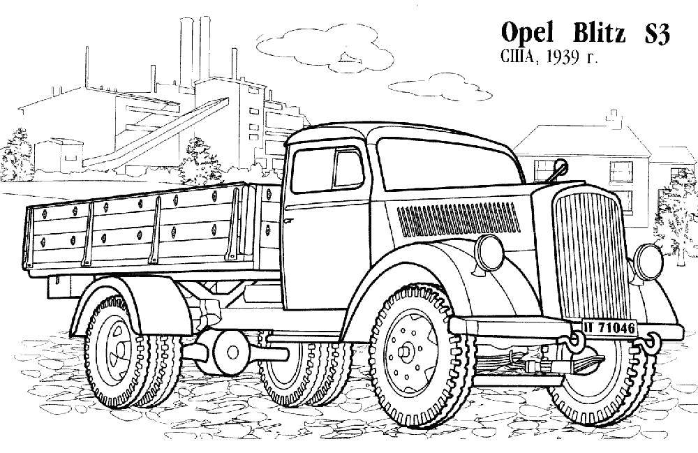 Coloring Opel blitz. Category construction machinery. Tags:  Builder, tools, building.