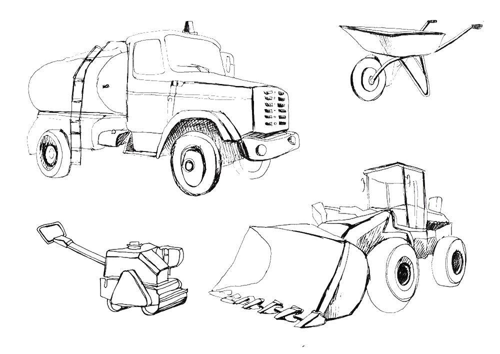 Coloring Construction trucks. Category construction machinery. Tags:  construction machinery.