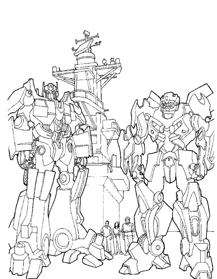 Coloring Transformers protect people. Category transformers. Tags:  transformers, Autobots.
