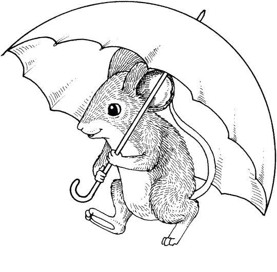 Название: Раскраска Мышонок под зонтом. Категория: Животные. Теги: Животные, мышка.