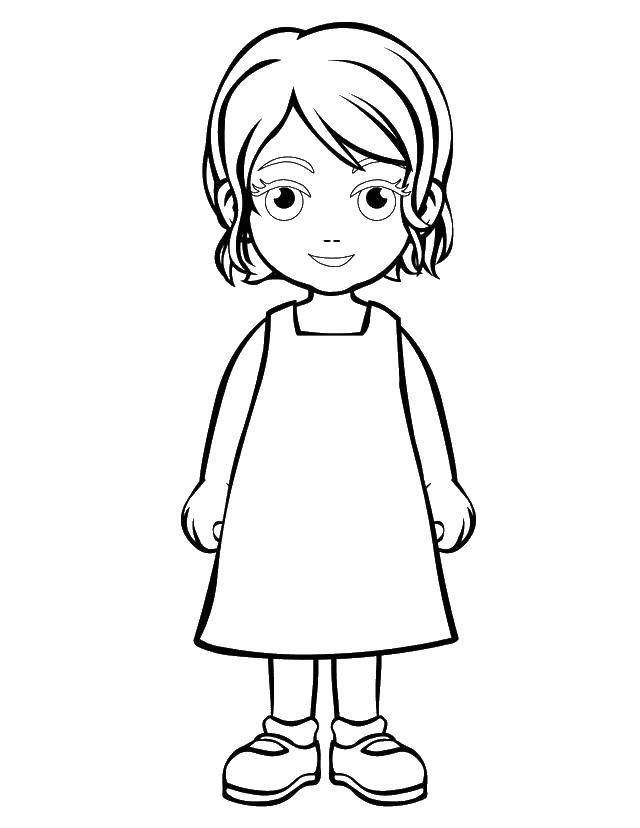 Название: Раскраска Девочка в платье. Категория: дети. Теги: девочка, платье, туфельки.