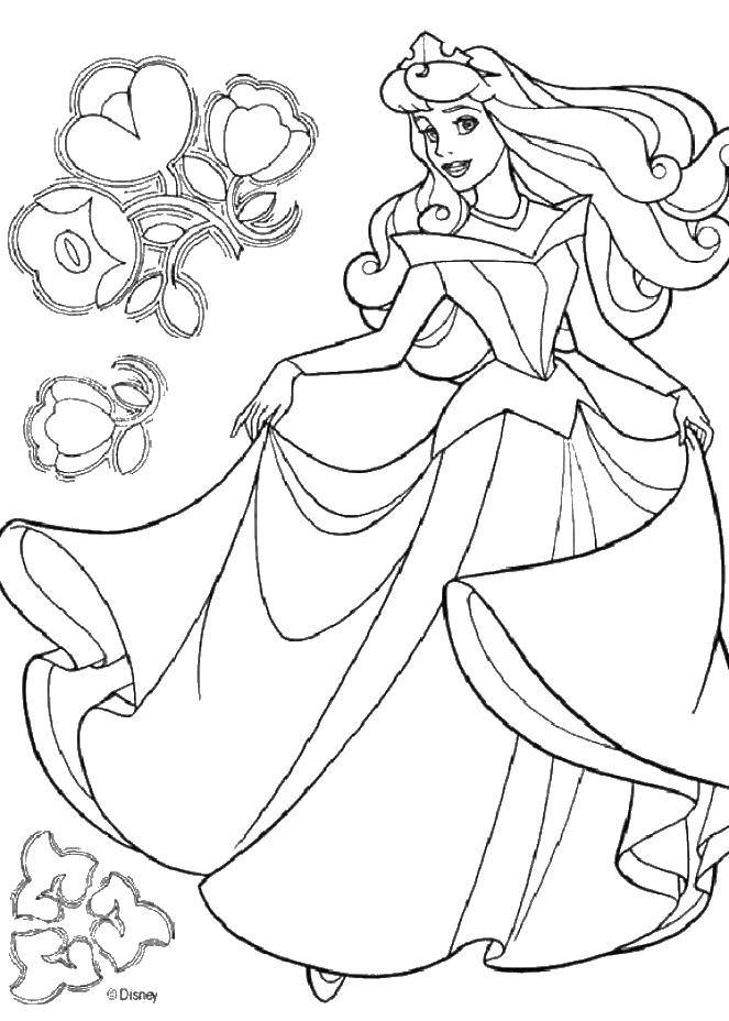 Coloring Aurora and flowers. Category Princess. Tags:  princesses, flowers.