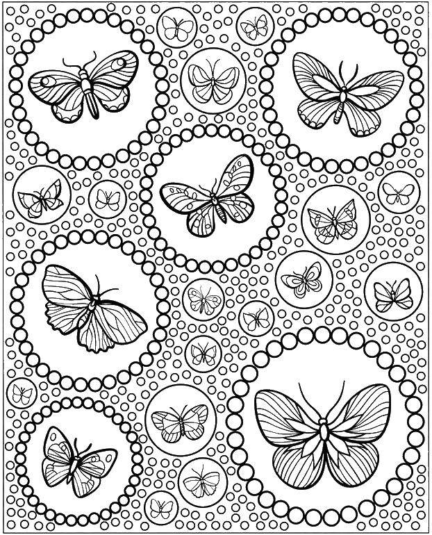Название: Раскраска Бабочки в кружочках. Категория: бабочки. Теги: Бабочка, цветы.