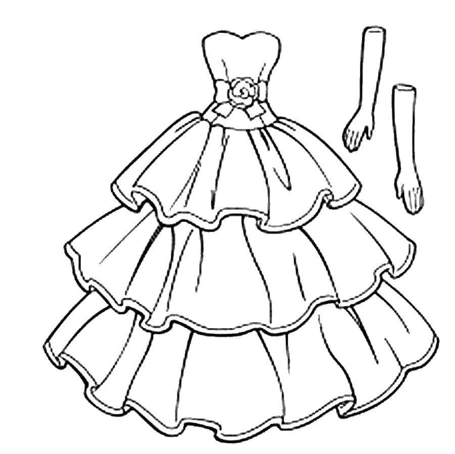 Название: Раскраска Бальное платье и перчатки. Категория: Платья. Теги: платья, мода, перчатки.