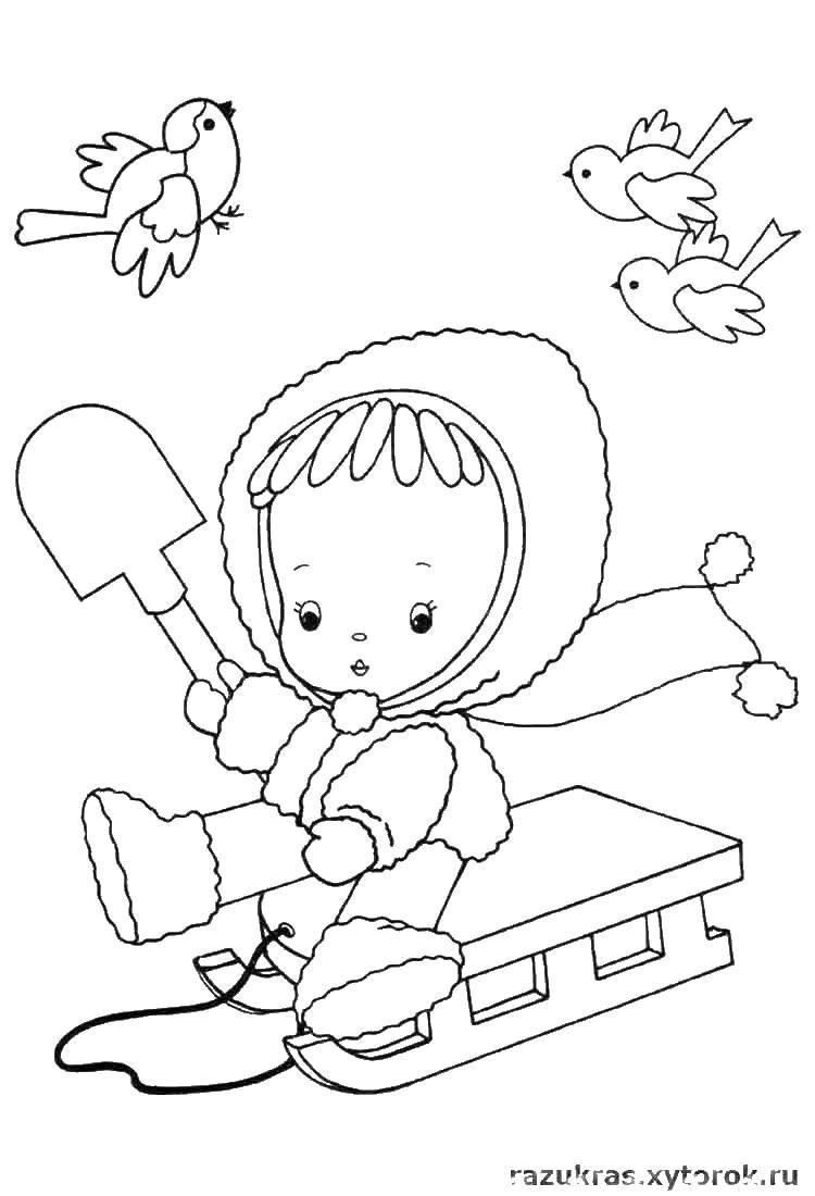 Coloring Girl on a sled. Category For girls. Tags:  children, girl, sled.
