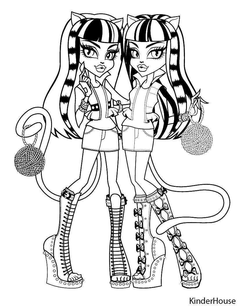 Coloring Two dolls monster high. Category Monster High. Tags:  Monster high, dolls, cartoons, girls.