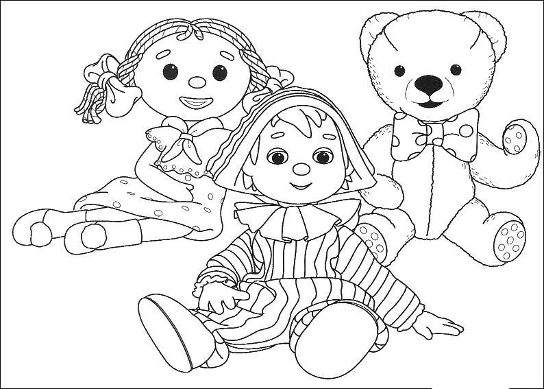 Coloring Doll and bear. Category toys. Tags:  toy , doll, bear.