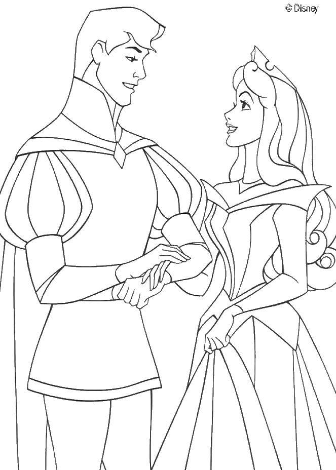 Coloring Princess Aurora and Prince. Category Wedding. Tags:  wedding, Prince, Princess.