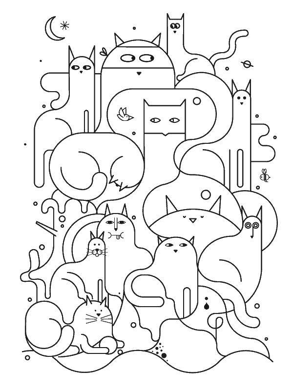 Coloring Pattern with cats. Category coloring antistress. Tags:  Bathroom with shower.