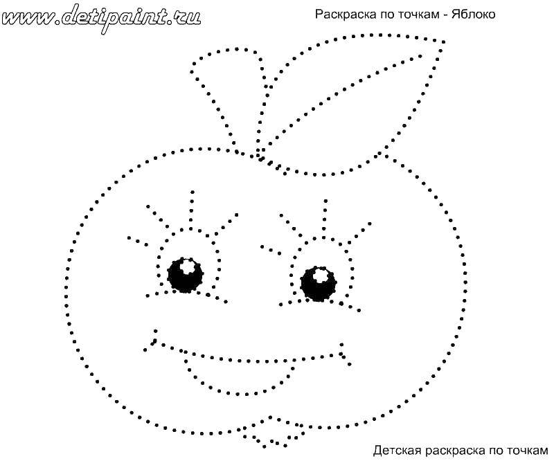 Опис: розмальовки  Яблуко з очима. Категорія: розмальовки по точках. Теги:  яблуко, очі, точки.