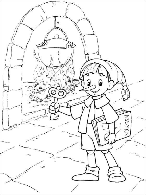 Coloring Pinocchio with the alphabet and a key. Category Golden key. Tags:  fairy tales , Golden key, Pinocchio.