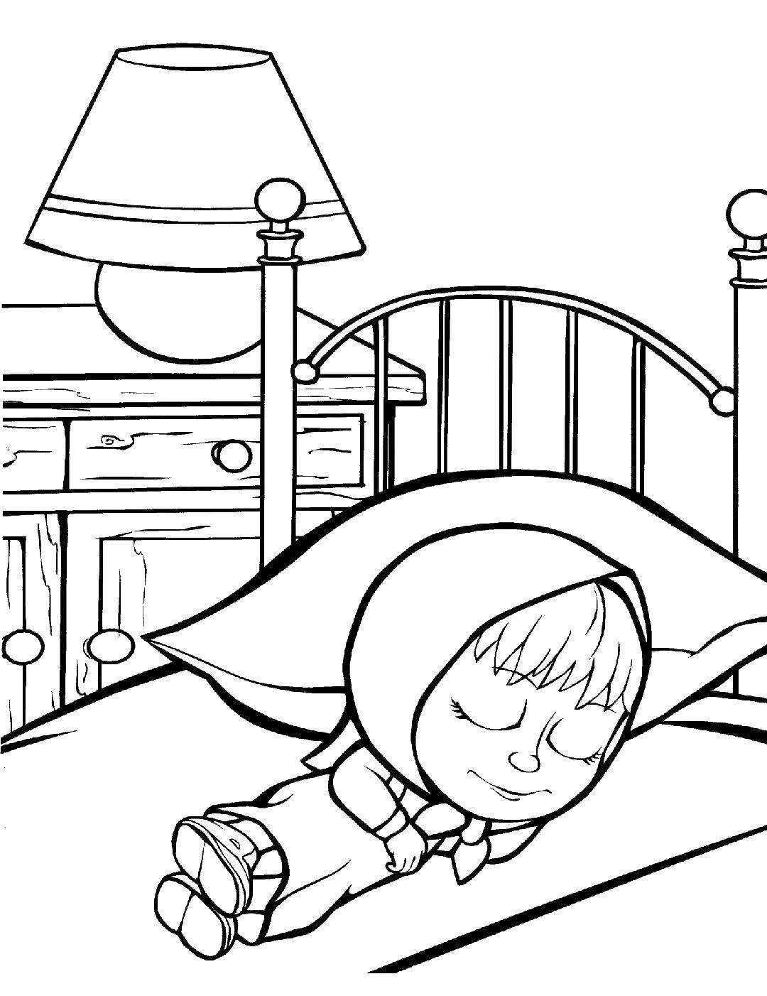 Название: Раскраска Маша спит. Категория: Кровать. Теги: Маша и медведь, мультфильмы, сказка.