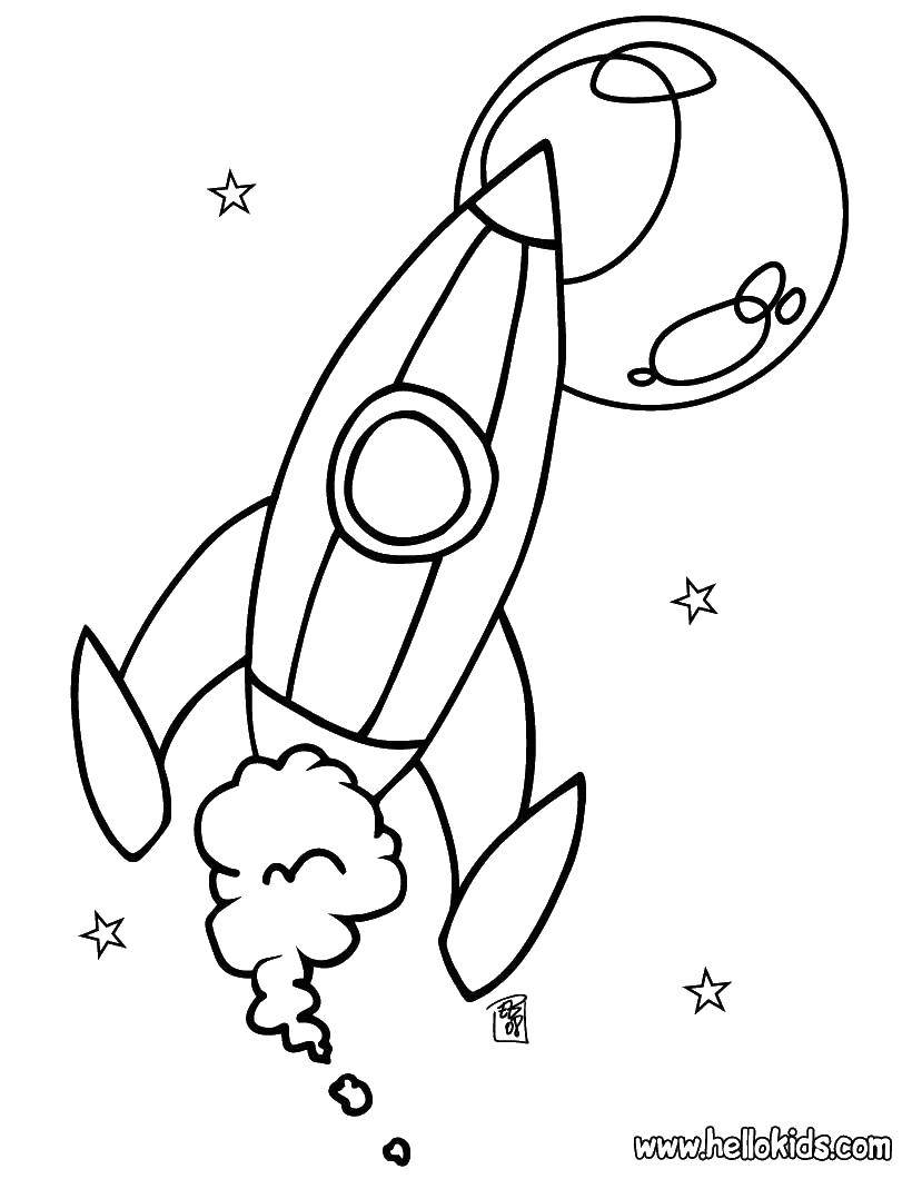 Coloring Rocket and moon. Category spaceships. Tags:  rocket, turbine, Lena.