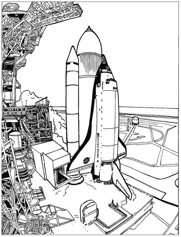 Название: Раскраска Ракету готовят к запуску в космос. Категория: ракета. Теги: Космос, ракета.