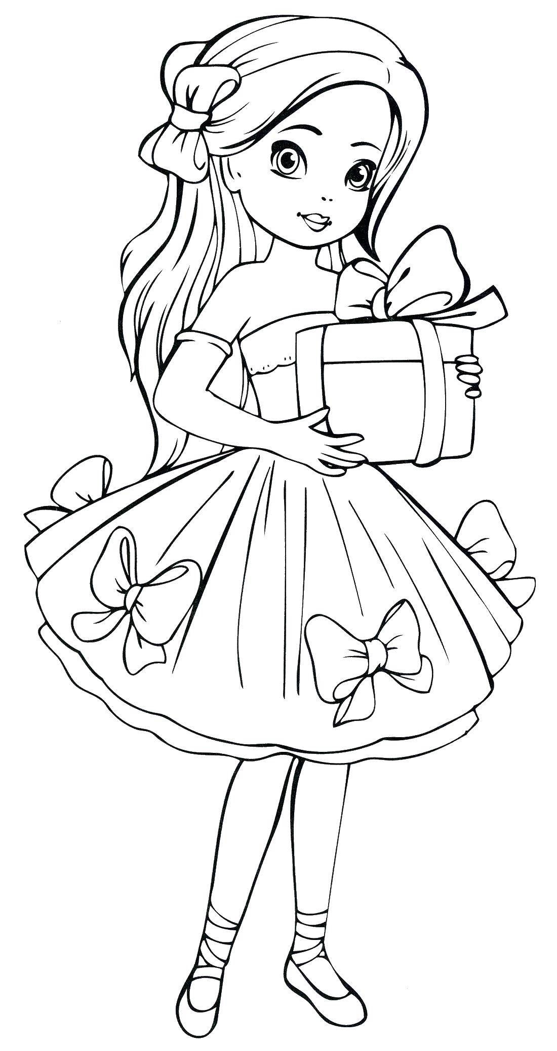 Coloring Girl and gift. Category For girls. Tags:  girl , dress, gift.