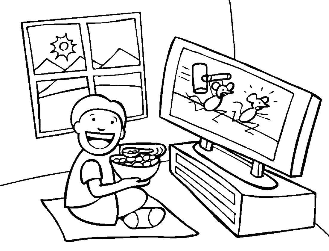 Coloring The boy and a TV. Category TV. Tags:  boy, TV, window.