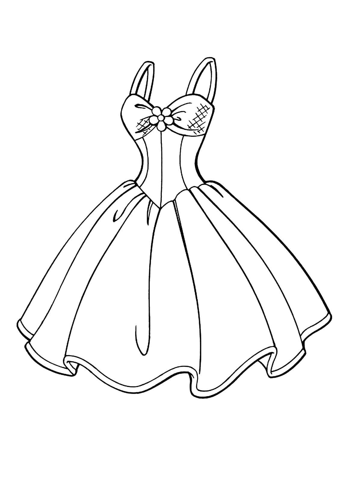 Название: Раскраска Пышное платье с цветком. Категория: одежда. Теги: Одежда, платье, цветок.