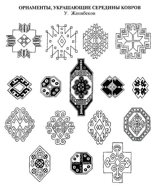 Coloring Ornaments for carpets. Category Kazakh ornament. Tags:  ornaments, carpets.
