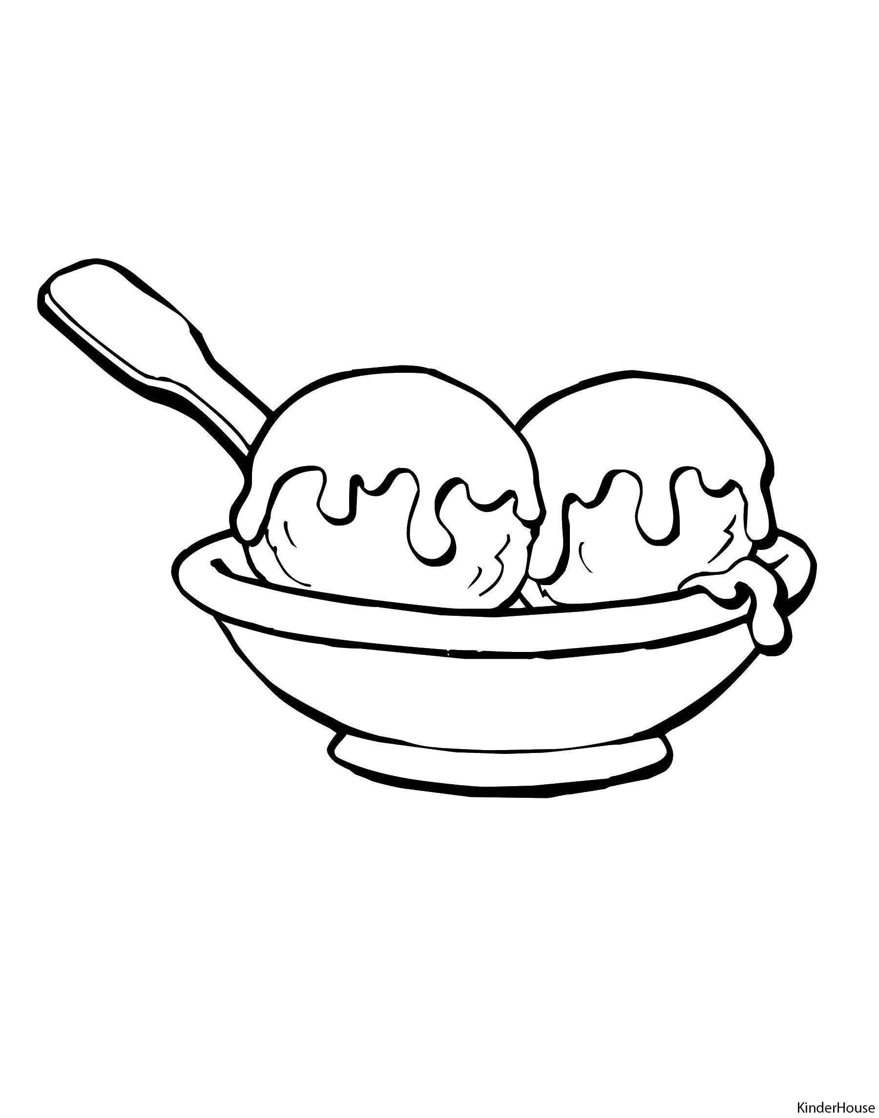 Coloring A bowl of ice cream. Category ice cream. Tags:  ice cream Cup, spoon.