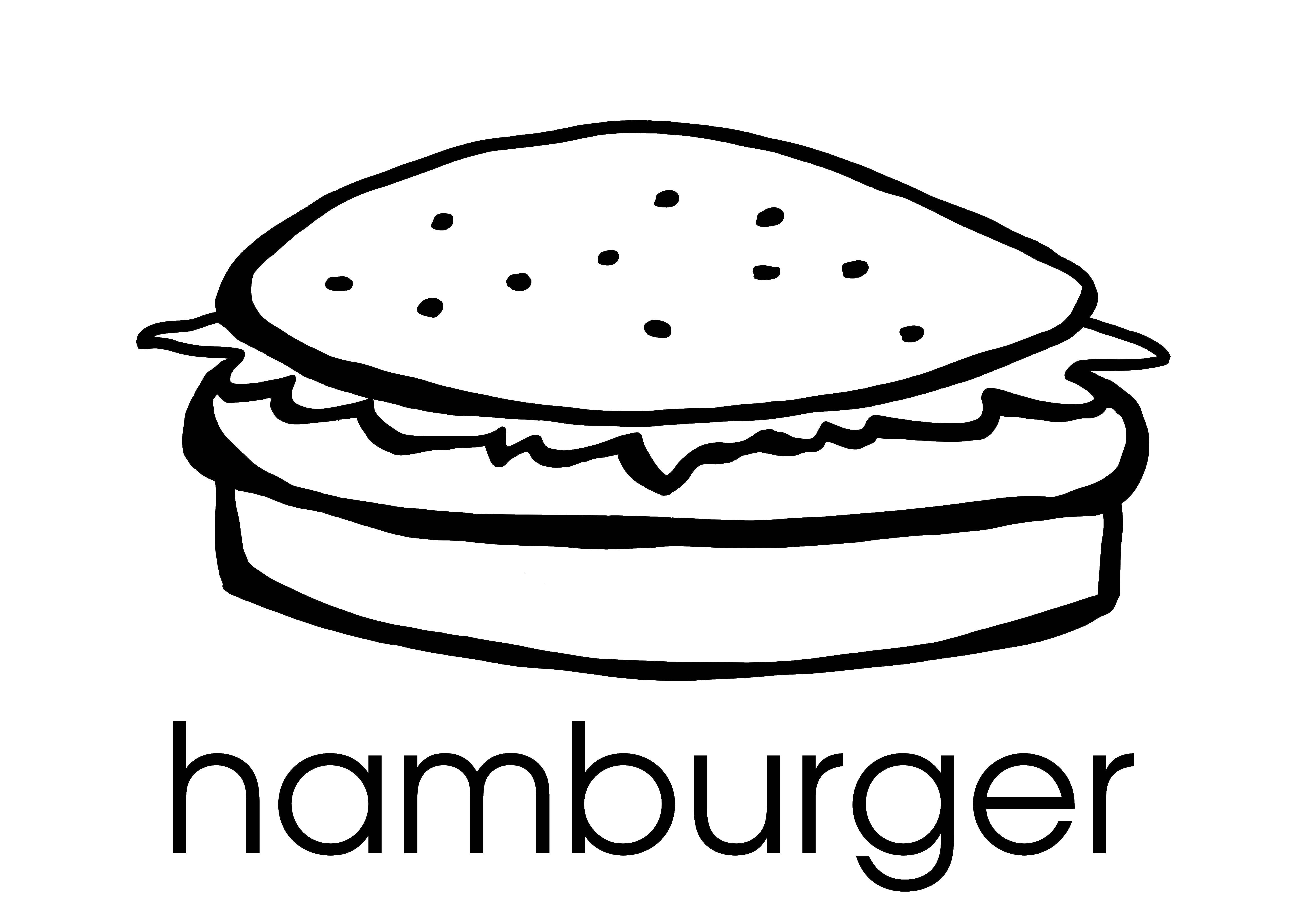 Розмальовки  Гамбургер фаст фуд. Завантажити розмальовку гамбургер, фаст фуд.  Роздрукувати ,Їжа,