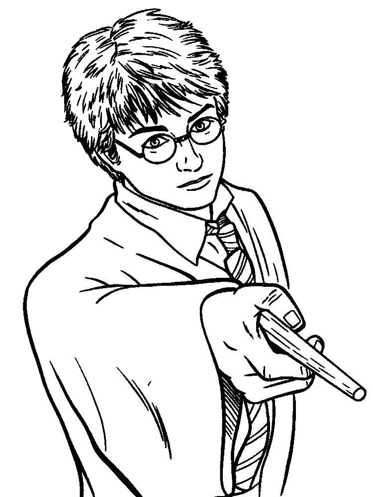 Название: Раскраска Гарри потер с волшебной палкой. Категория: гарри поттер. Теги: Гарри Поттер, Хогвартс.